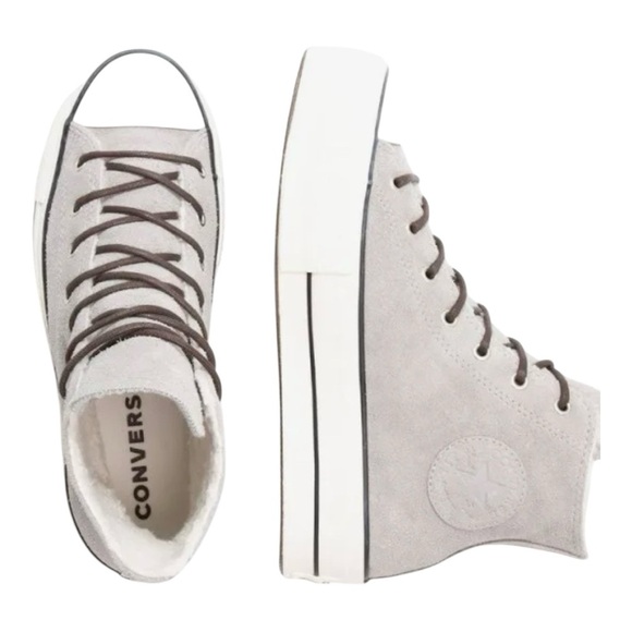 Converse Chuck Taylor High Platform Suede and Sherpa Sneaker. Wolf Gray. - Picture 3 of 13